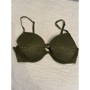 Victoria's Secret PINK Olive Green Lace Leopard Print Lightly Lined‎ Demi Bra